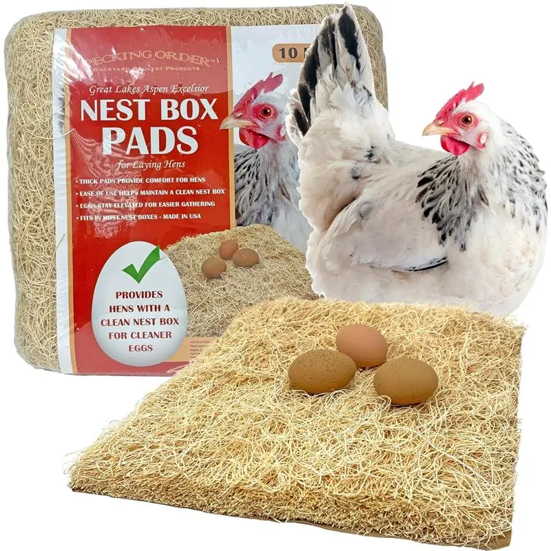 [SPECIAL (10PACK) ]   Nest Box Pads for Chicken Nesting Boxes - 13 x 13 Pads Made in USA from Sustainably Sourced Aspen Excelsior (10 Pack)