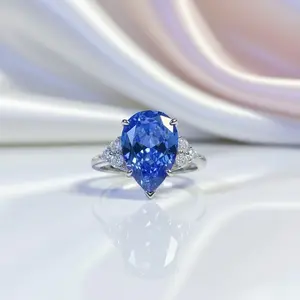Blue Aquamarine Pear Cut Engagement Ring