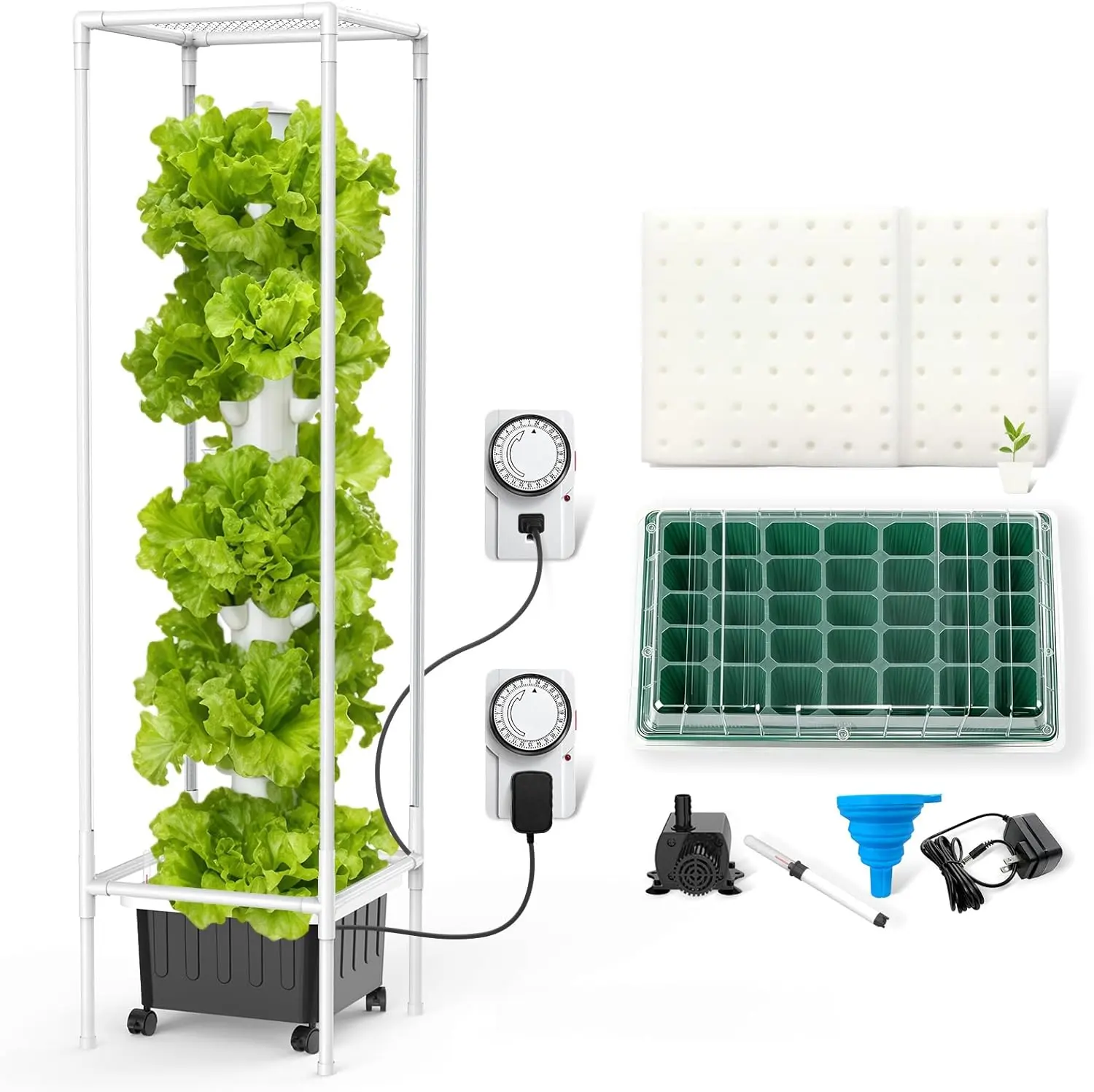 JESLED Hydroponic Tower with 5000K Full Spectrum Grow Lights, 45 Pods Vertical 15 Tiers Hydroponic Tower, Hydroponics Growing System for Indoor Herbs, Fruits and Vegetables, High 66.2"