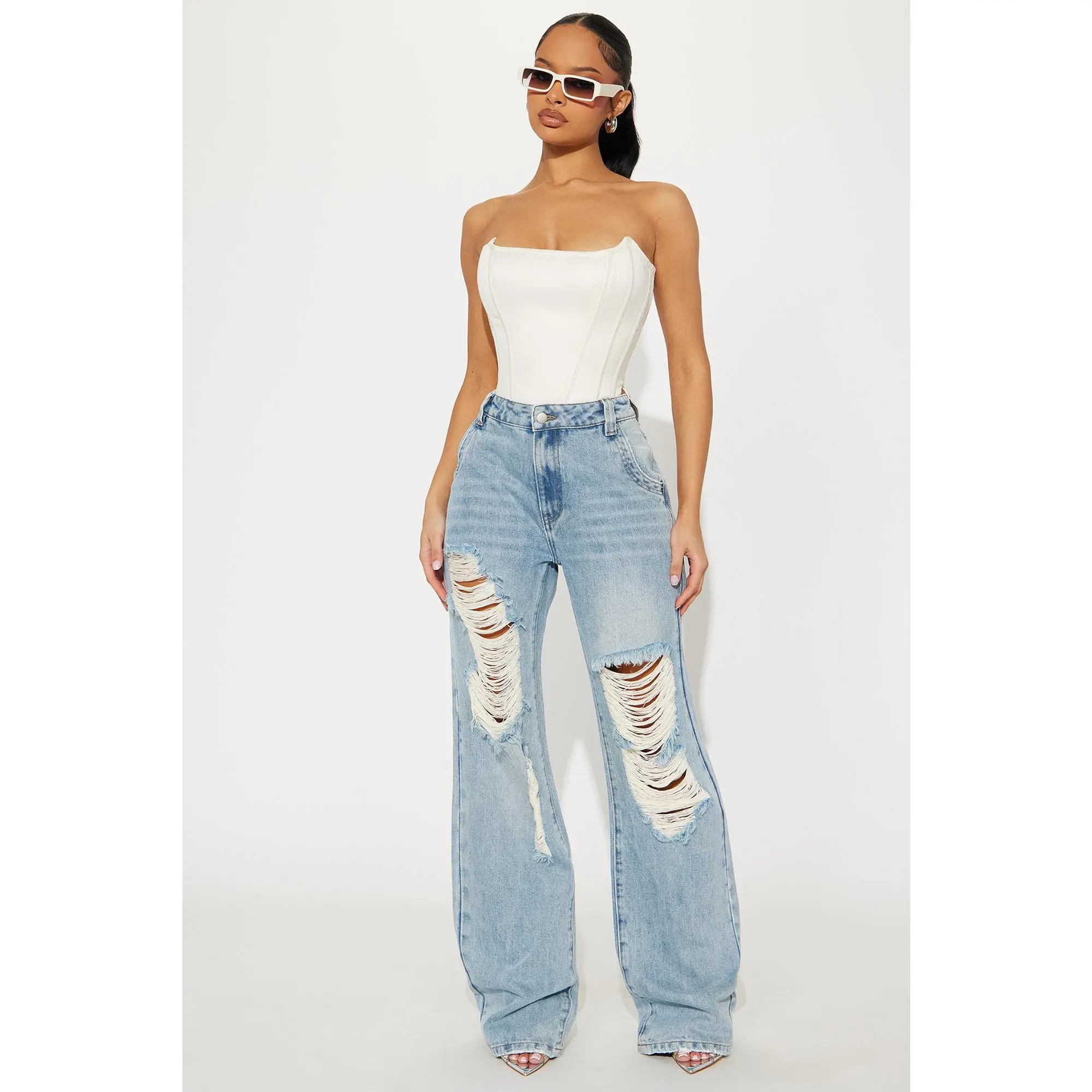 Tall Sticking Around Ripped Straight Leg Jeans - Medium Wash