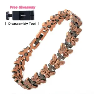 September Copper Bracelets for Women, 99.99% Pure Copper Magnetic Bracelets with 3500 Gauss Neodymium Magnets with Adjustable Free Sizing Tool, Butterfly Pattern  Christmas Gift