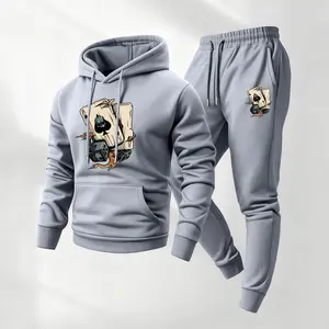 Men's Cards Skul Printed Hoodie and Drawstring Sweatpants Set, Menswear, Casual Athletic Long Sleeve Hooded Jacket & Trousers for Fall & Winter, Men's Clothing for Daily Wear, Sportswear Indoor Outdoor, Tracksuit, Athleisure Summer Clothes