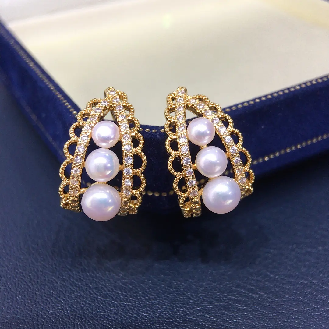 Fresh Water Pearl Earrings |   French Vintage Lace Multi-Pearl Elegant Lady Jewelry