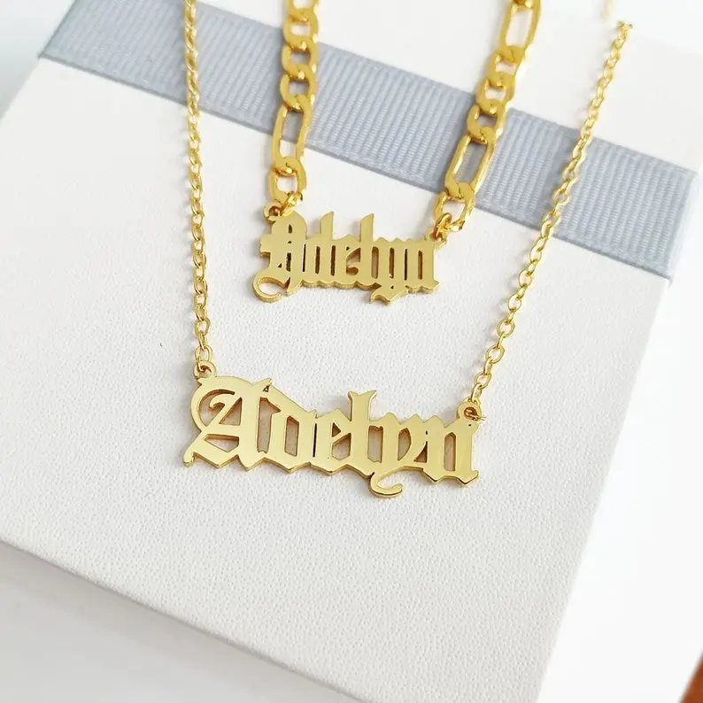AS165 Personalized Customized Retro Old English Name Pendant Various Stainless Steel Chain DIY Necklace Gifts Men and Women