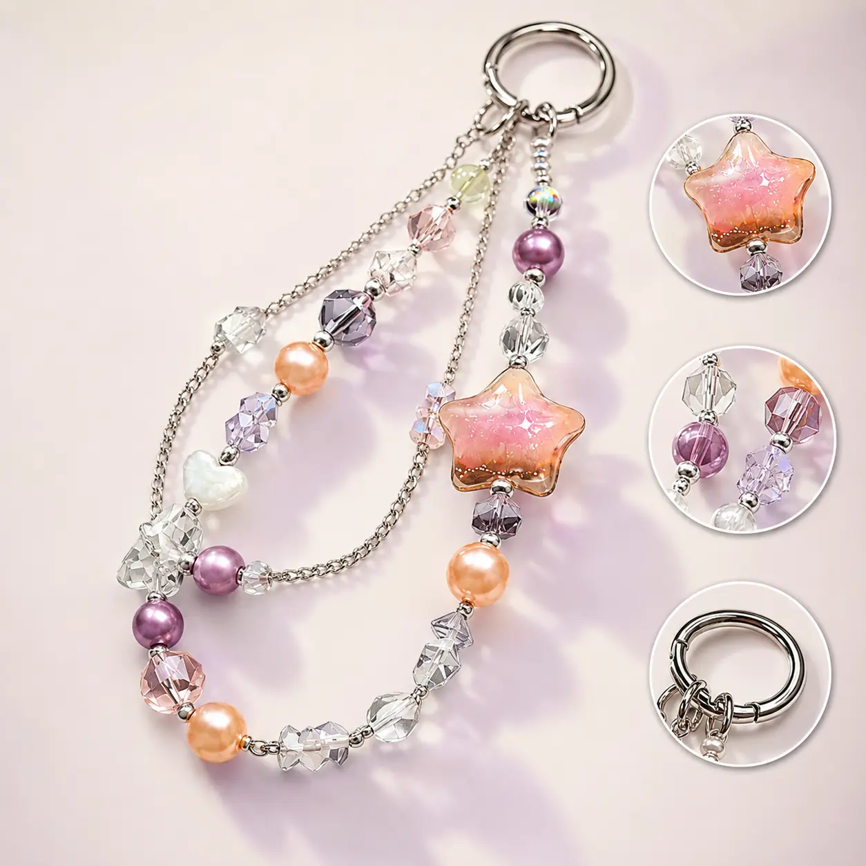 【BunnyLulu】Glow-in-the-Dark Beaded Phone Charm with Gift Box, Luminous Butterfly & Star Bag Charm, Detachable Kawaii Keychain Accessory for Phone, Purse & Backpack
