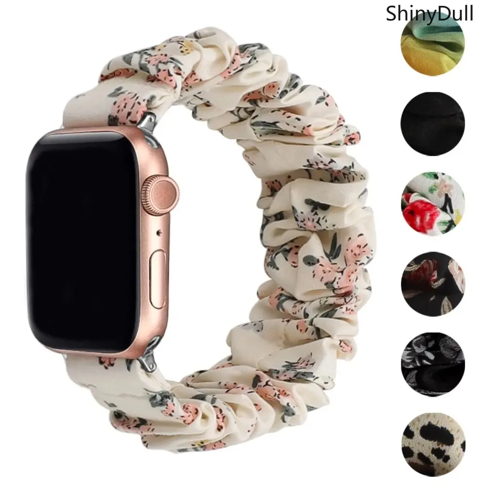 Cute Printed Scrunchie Smartwatch Band - Elastic Strap Replacement, Comfy Flex Soft Stretch Fit, 38-49Mm, Cute Band Upgrade, Smartwatch Accessories