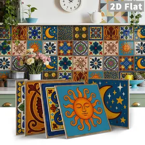 12pcs/24pcs Art Pe Crystal Decorative Tile Stickers Gift Box Set, Bohemian Sunflower Vintage Flower Tiles, Waterproof Oilproof for Kitchen Bathroom Floor Ceiling, Decoration Sticker, Shower Stickers