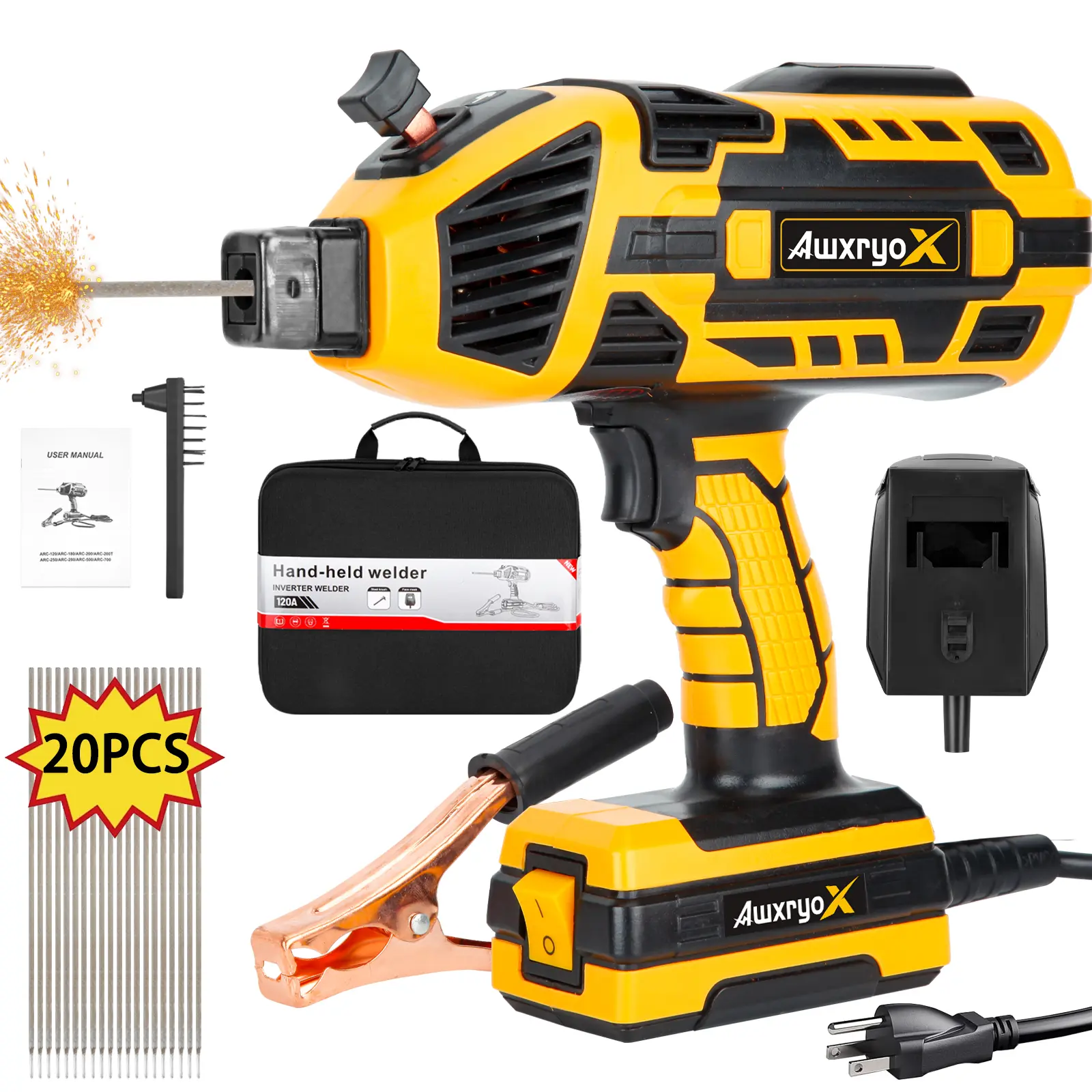 Portable Electric Welding Machine, 20-120A Upgraded 110V Handheld ARC Welding Machine with IGBT Inverter 6 Variable Current Adjustment, Welding Tool Set for 3/32"-1/8" Welding Rod Gift