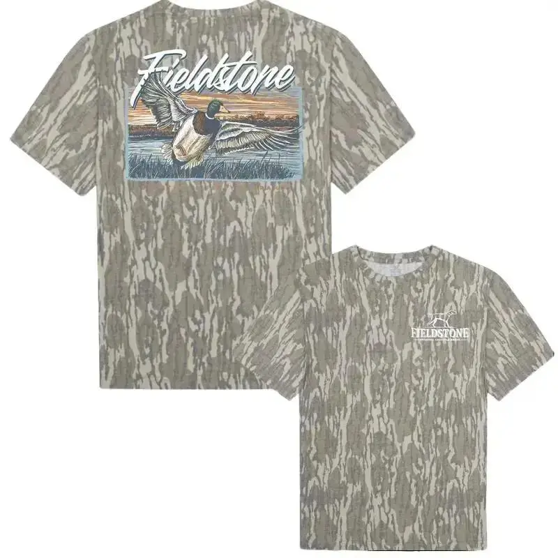 Fieldstone Tee Camo Shirt, Mossy Oak Washed Bottomland Mallard Tee, Hunting Camo Shirt, Soft Stretch, Men's Casual Streetwear, Gift For Hiking Camping