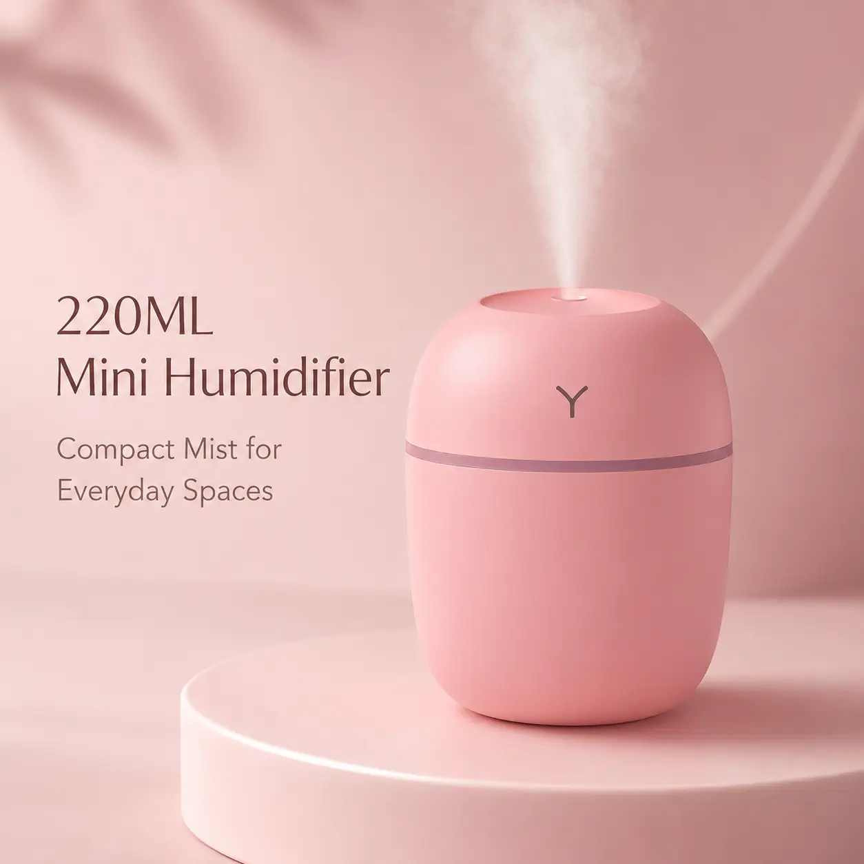 220mL Mini USB Humidifier, Compact Desktop Humidifier with Continuous & Intermittent Mist Modes for Bedroom, Office, Dorm, Study & Nightstand, Pink