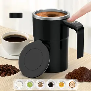 PANCERKA automatic stirring cup, magnetic coffee cup with LED display temperature, rechargeable automatic stirring cup, 12 ounce self-stirring cup with lid, suitable for office use coffee and milk mixing, a good companion for autumn and winter