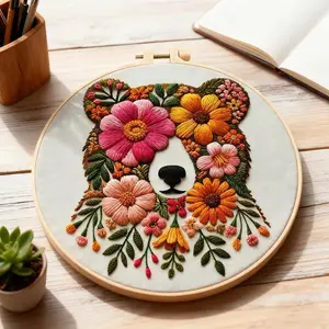 DIY Embroidery Bear Animal Cross Stitch Kits Flower Printed Canvas Artwork Sewing Supplies Kit For Beginners Home Decor Gift