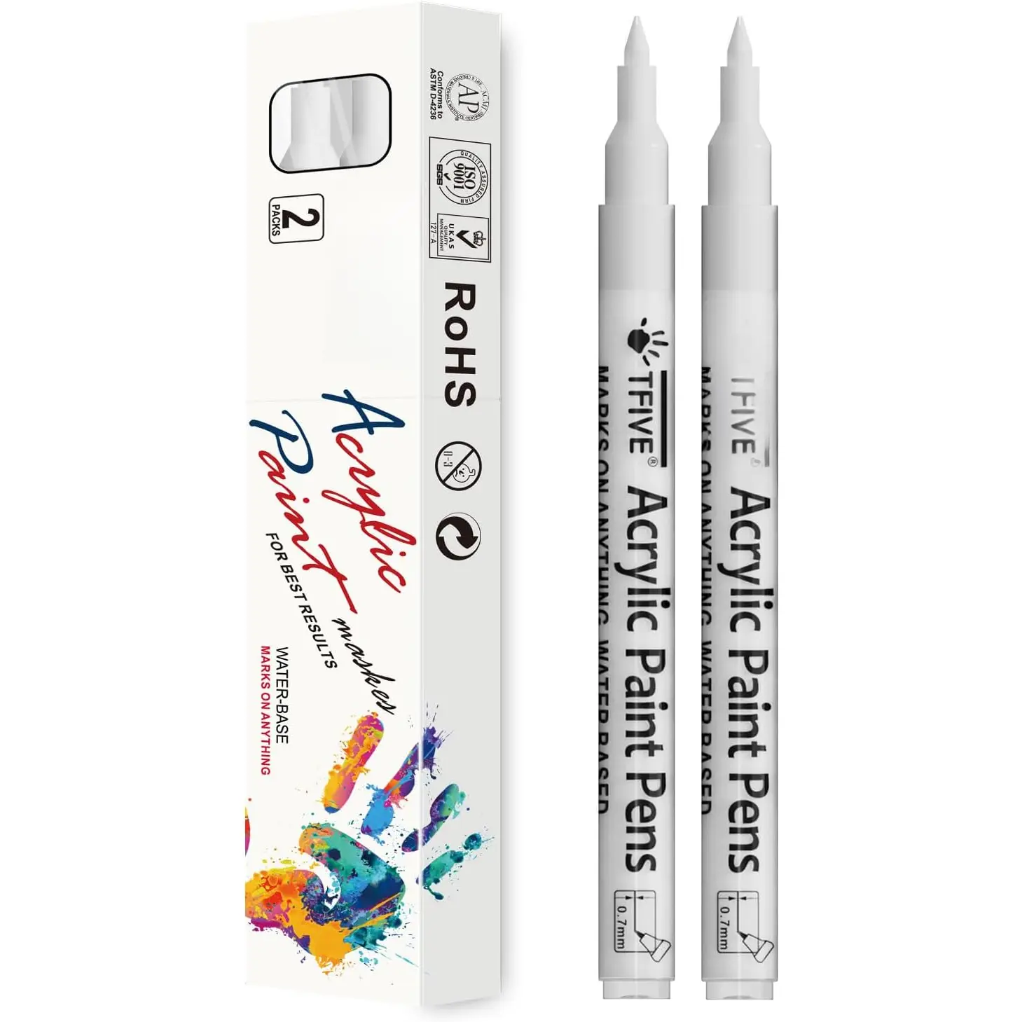White Permanent Marker Pens - 2-Pack, 0.7mm Extra Fine Tip, Acid-Free, Chemically Resistant, for Art Projects, Greeting Cards, DIY Crafts on Rock, Ceramic, Glass, Plastic, Metal, Canvas