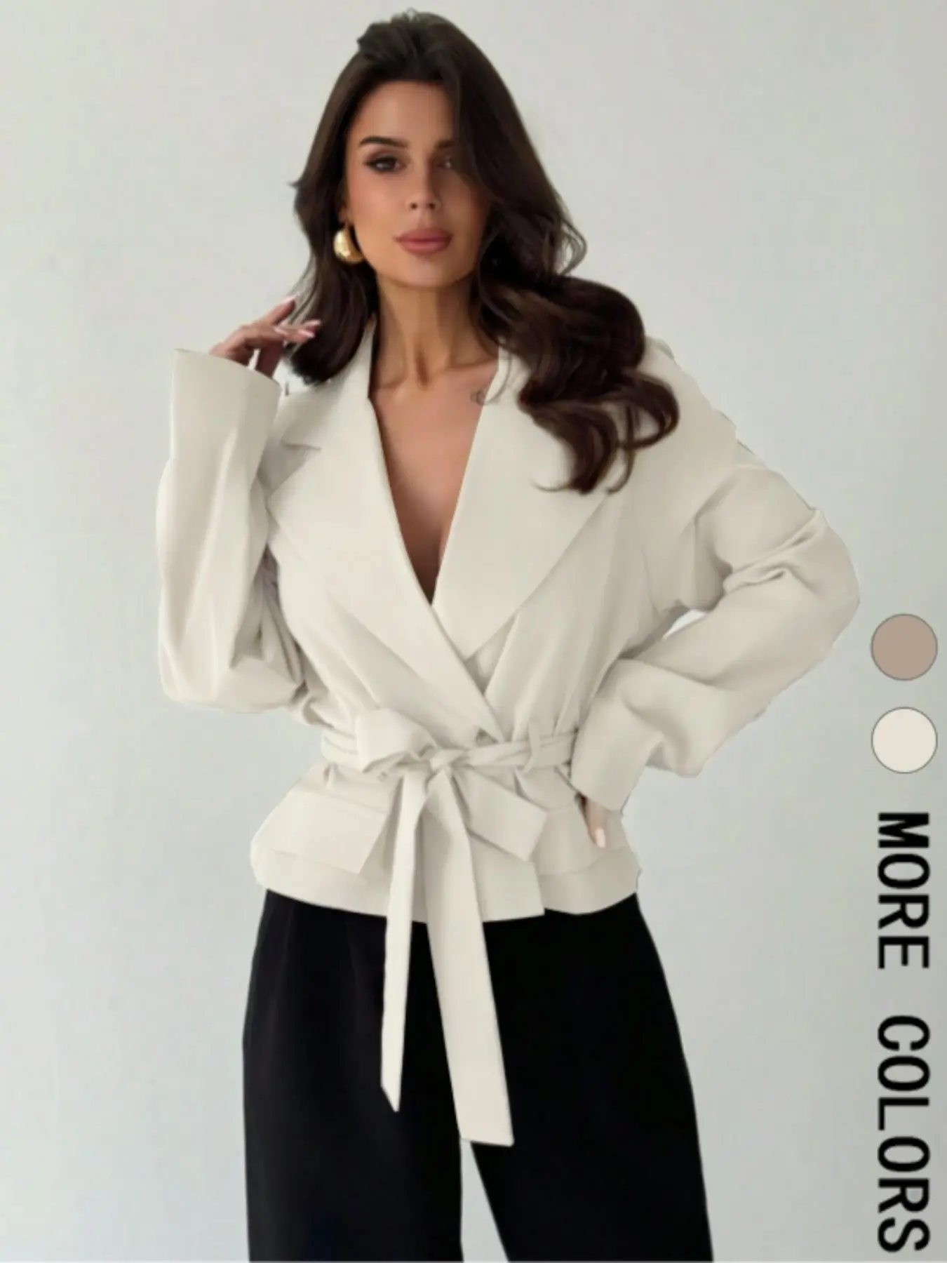 New Fashion Women's Woven Collared Windbreaker Trench Jacket Coat with Three-Dimensional Pocket Belt Design, Casual Style Outerwear for Spring & Fall Seasons