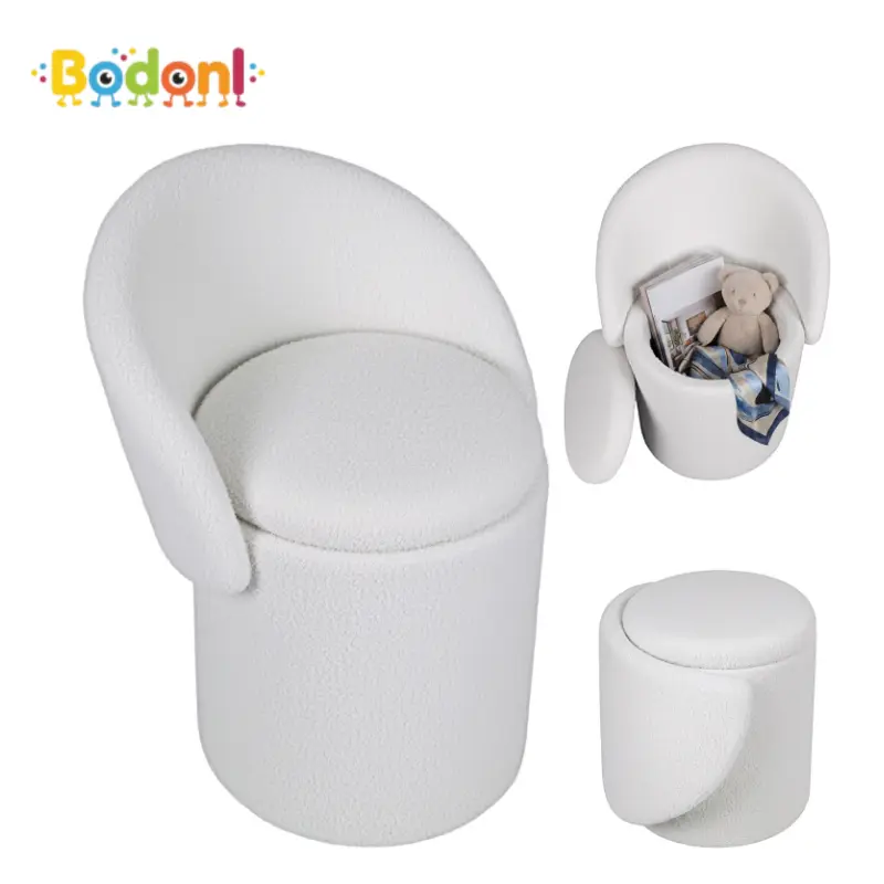 Bodonl Sherpa Vanity Chair with Storage, Upholstered Barrel Accent Chair, Comfy Makeup Chair for Bedroom, Living Room or Dressing Area