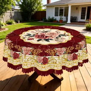 BLIOWL Elegant Floral Printed Tablecloth With Rose Bohemian Style And Dark Red Background Pattern Design,Made Of 100% Polyester,Waterproof,Stain Resistant,And Wrinkle Resistant,Suitable For Home Kitchens,Outdoor Gardens,Holiday Parties,And Home Decor