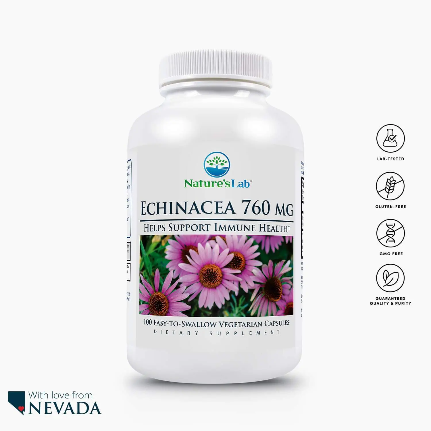 Nature's Lab Echinacea 760 mg – Herbal Immune Support Supplement with Natural Antioxidants – 100 Capsules