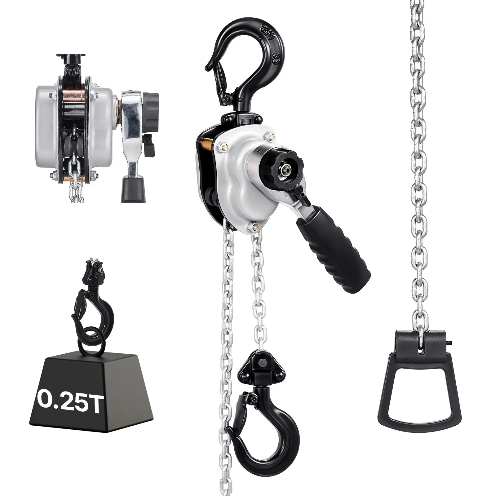VEVOR Manual Lever Chain Hoist Hand Winch, 1/4T 550LBS Heavy Duty Come Along, 10FT G80 Steel Chain, Dual Pawl Mechanical Brake, 360° Rotating Hooks, Compact & Powerful Design, Construction Tools for Warehouse