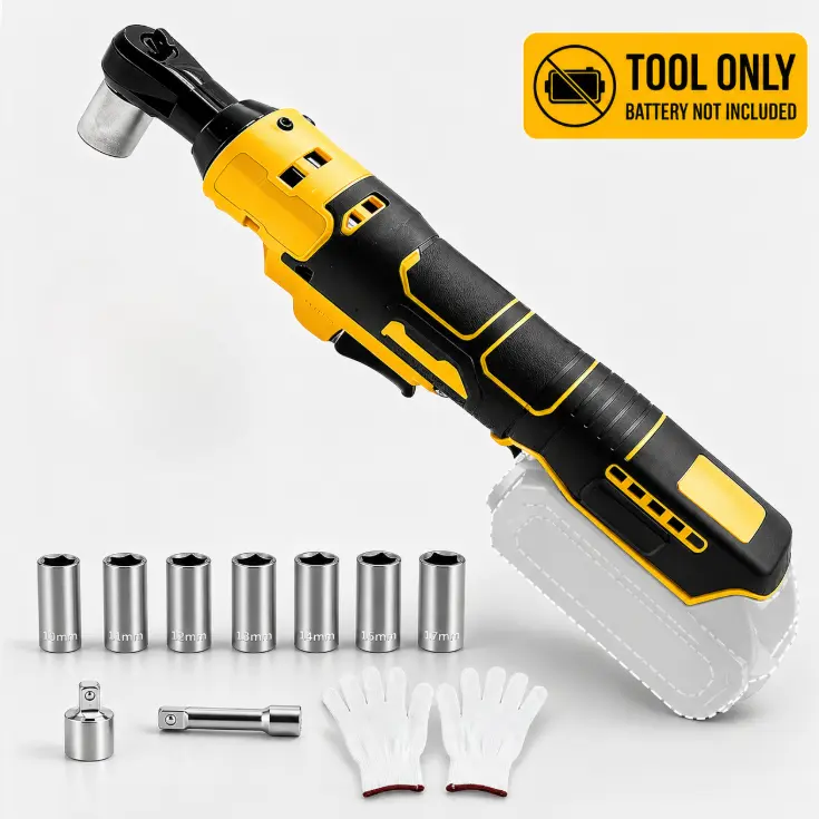 Cordless Brushless Ratchet Wrench 3/8" Dewalt 20V Battery LED Light 9 Sockets High Power Yellow