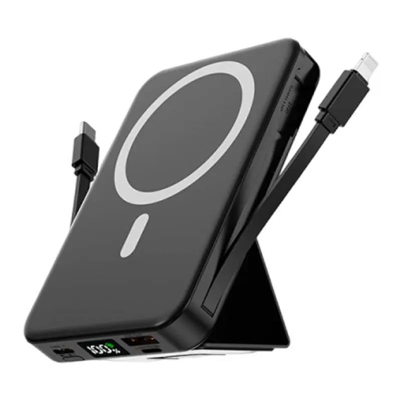 10000mAh Magnetic Power Bank – Portable Charger with Foldable Stand, LED Digital Display, Charge iPhone & Android Devices Simultaneously summerwins Wireless Rechargeable Battery