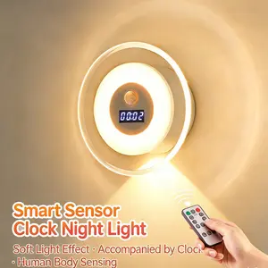 LED smart remote control clock, human body sensor light, wall light, small hill spotlight, bedroom bedside night light, rechargeable night light