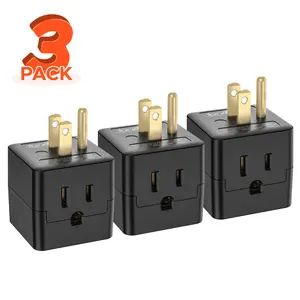 3pcs Grounded 3-Outlet Wall Tap Extender Spaced Side Plug Adapter for Home Office Travel Cruise ETL Listed 36 Months Warranty  Power Socket Expander