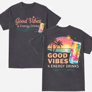 Comfort Colors Good Vibes And Energy Drinks TShirt, Alani Nu Shirt, Summer Vacation Beach Vibes Tee, Sunset Graphic Tee, Energy Drink Shirt, Full Sizes