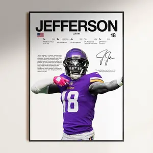 Justin Jefferson Poster, NFL Wall Print, Football  NFL Poster Print, Sports Decor, Minnesota Vikings Poster, Football Gift
