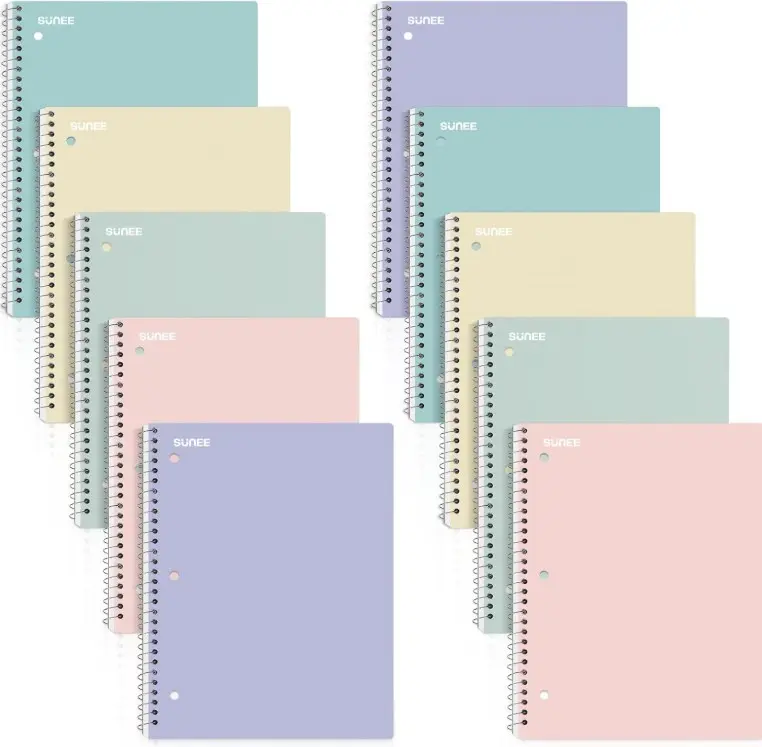SUNEE Spiral Notebooks, 1-Subject, 5 Pack, College Ruled Paper, 8" x 10-1/2", 70 Sheets per Notebook,3-Hole Punched Paper, Pink,Purple, Blue, Green, Yellow Spiral Lined Notebooks for School,Work