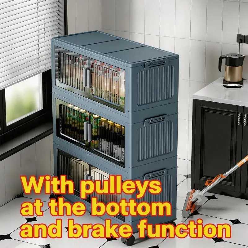 5 Tier Folding Storage Containers with Wheels, Stackable Collapsible Plastic Bins, Durable Organizer for Kitchen Pantry and Closet 5 Tier Folding Storage Containers with Wheels, Stackable Collapsible Plastic Bins, Durable Organizer for Kitchen Pantry and Closet