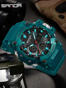 Sanda Men's Sporty Waterproof Digital Watch, Round Dial, Mechanical Movement, Casual Style, All Seasons Wear, Fashionable Waterproof Watch, Water Resistant Wristwatch
