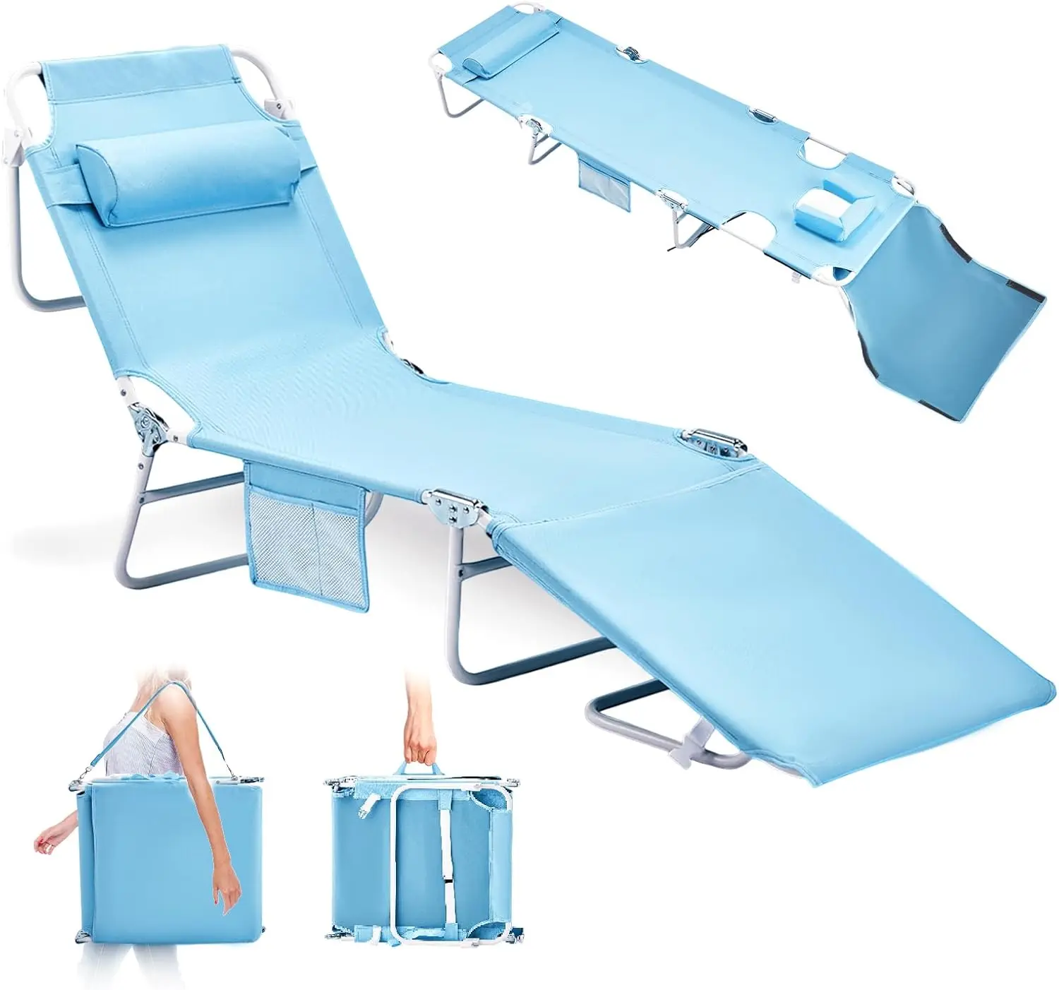VINGLI Tanning Chair, Beach Lounge Chair with Face Hole, Lounge Chair Outdoor, Height-Adjustable Tanning Lounger, Anti-Tip Design, Carrying Bag, 475lbs,home decor,camping essentials