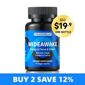 WonderBlue WideAwake - Natural Mental Clarity Formula with Milk thistle, Taurine & Turmeric - Energy & Focus Support - 60 Veggie Capsules Fitness Antioxidant Dietary Supplement Plant Based Supplement Vitamin men