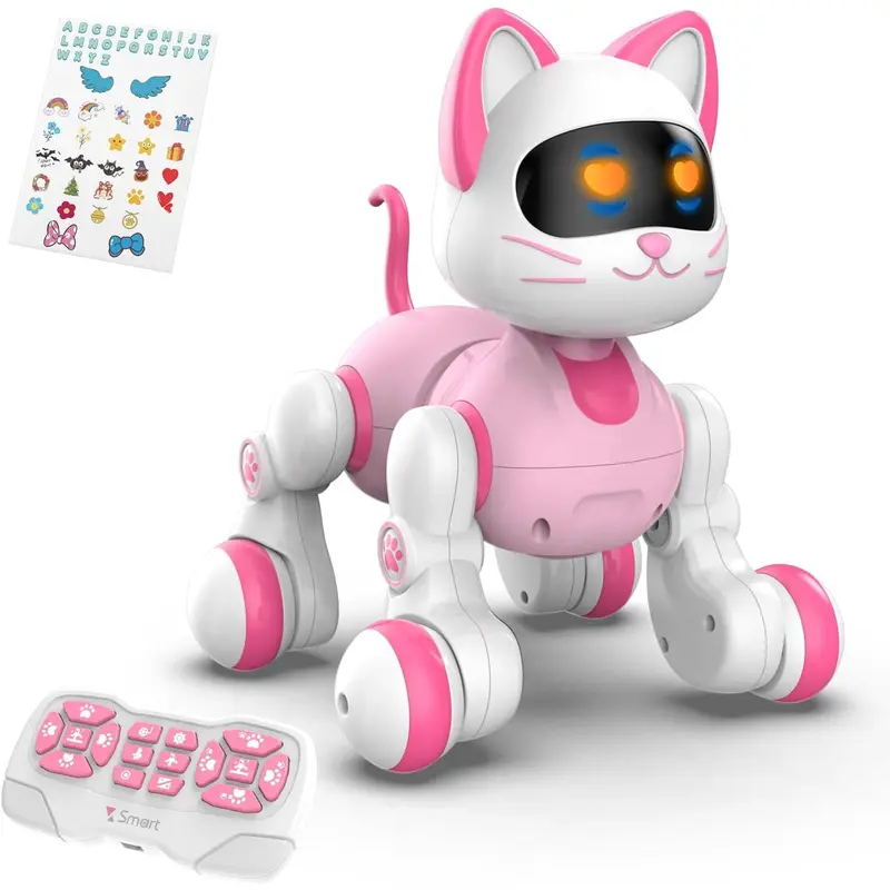 Programmable Remote Control Robot Cat Dog for Kids, Interactive Robotic Cat, Robo Cat, RC Robot with Touch Sensing, LED Eyes, Dance & Music, Sticker (White)7