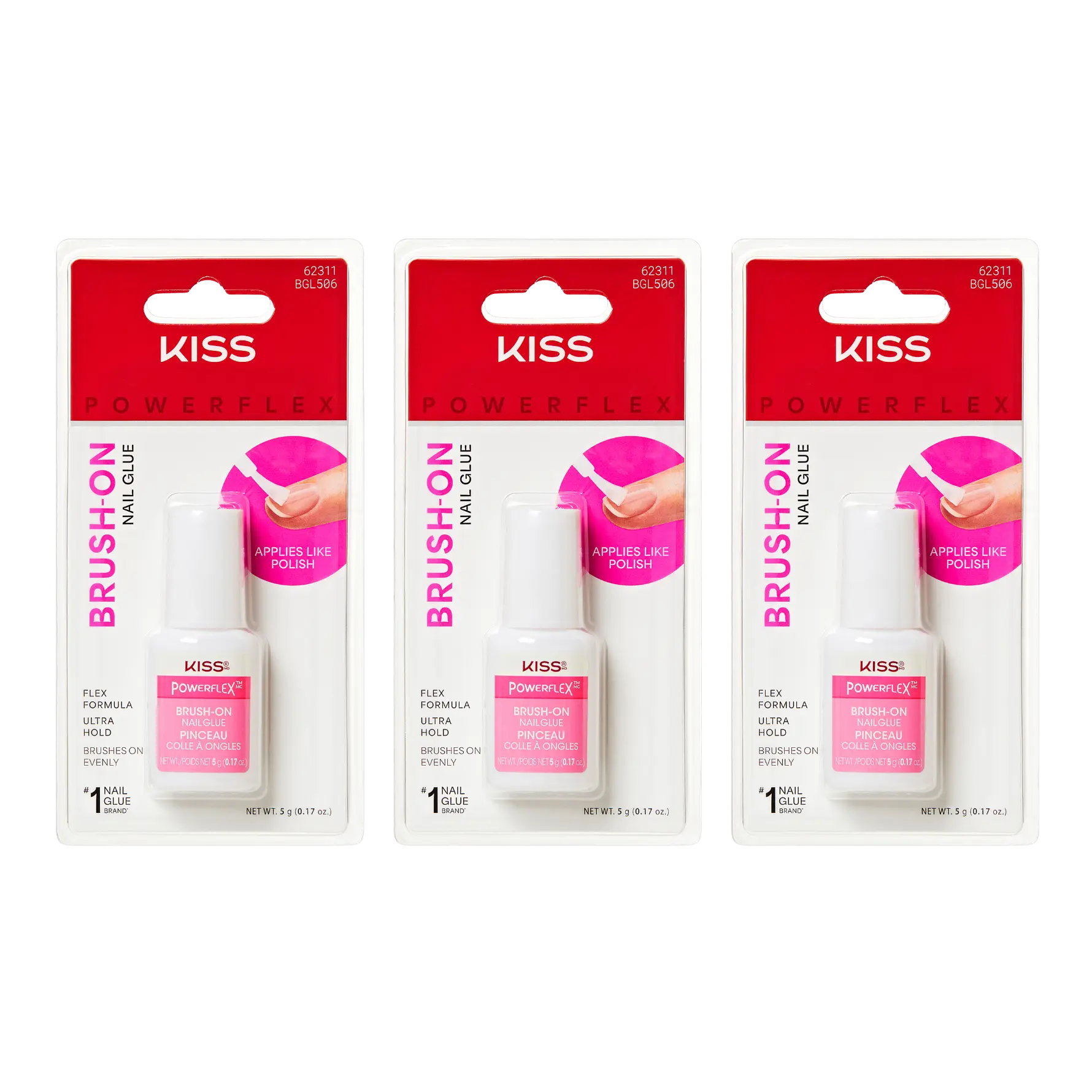 KISS PowerFlex Brush-On Nail Glue 3-Pack Bundle