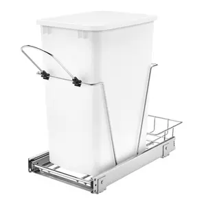 Rev-A-Shelf Pull Out Trash Can 35 Qt for Kitchen Cabinets, White, RV-12KD-11C S