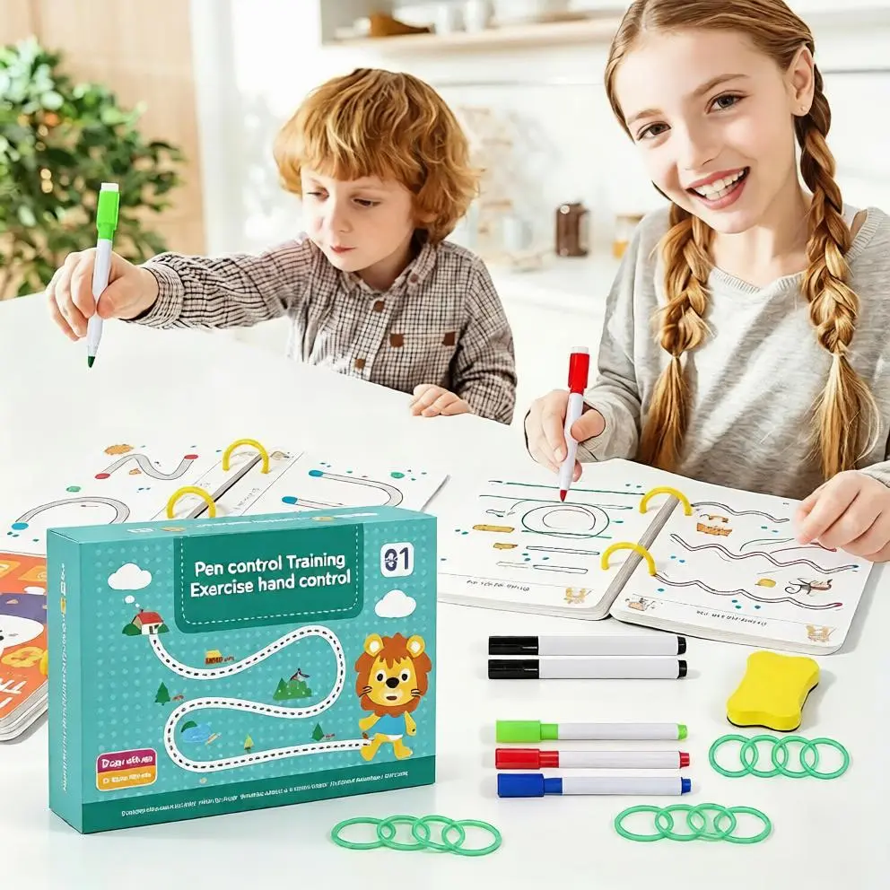 64-Sheet Magic Drawing Copy Flashcards Kit with 8 Markers, Toddler Flash Cards for Kids Age 3-8, Preschool Learning Tool Activity Cards to Boost Hand-Eye Coordination, Graphic Thinking & Writing Control Colorful