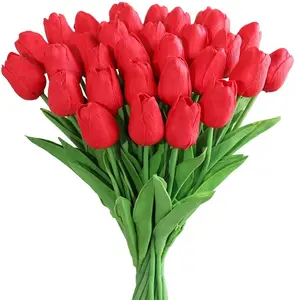 12/24 Pcs Artificial Tulips with Realistic Touch, Featuring 13.5-inch Long Stems - Vibrant Orange and Red Colors, Lifelike PU Petals and Wire Stems, Bendable Faux Flowers. Suitable for New Year, Easter, Mother's Day, Valentine's Day, and Spring Home Decor