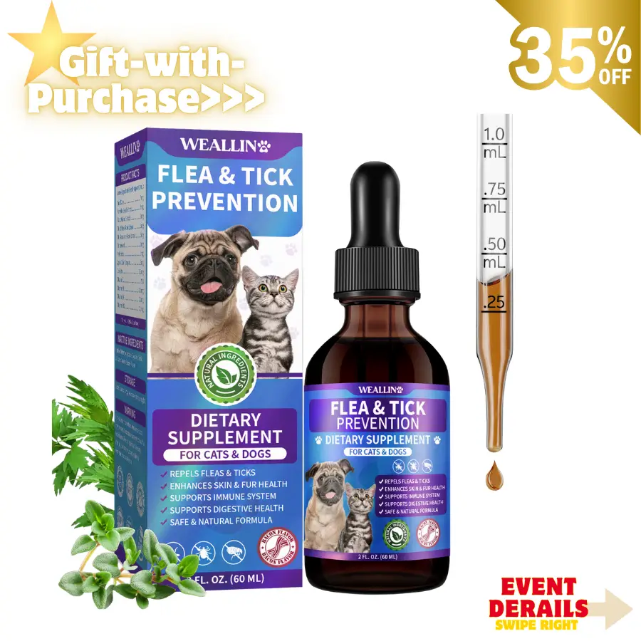 WEALLIN Flea & Tick Support Drops for Cats and Dogs – Natural Flea & Tick Support Drops with Multivitamins – Oral Supplement for Pets – Suitable for A