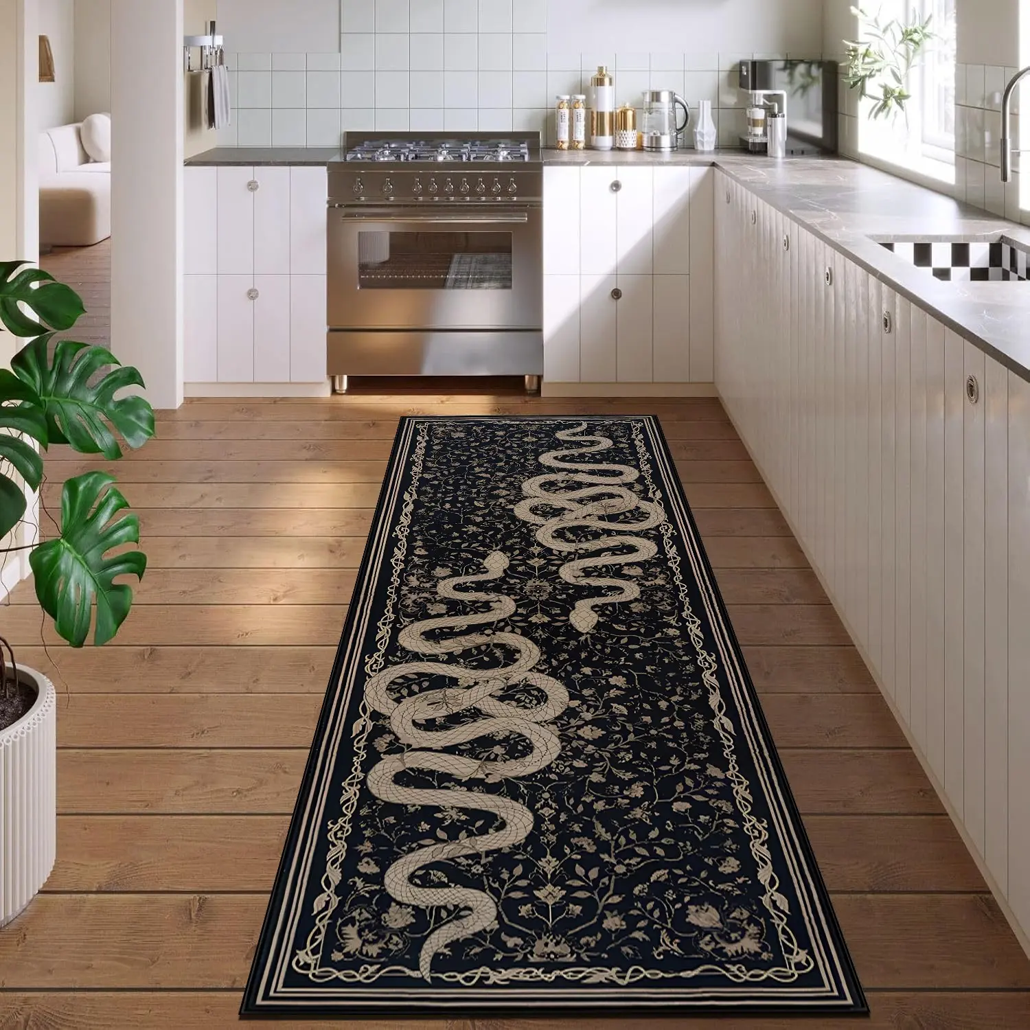 Luxurious Vintage Hallway Living Room Carpet, Snake Pattern Non-Slip Kitchen Area Rug, Soft Comfort Bedside Mat, Decorative Area Rug, Vintage Design Rug, Home Decor Rug