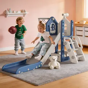 BIERUM 5-in-1 Toddler Slide with Basketball Hoop & Telescope – L-Shaped Baby Playset for Ages 1-3, Indoor Outdoor Slide with Anti-Slip Pads