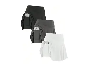 Plus size 3pcs/Set Women Sports Skirt, Casual High Waist Workout Yoga Pants, Running Skorts With Pockets