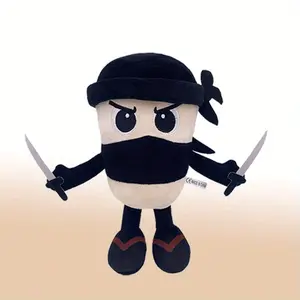 Assassin Capuccino Ninja Plush Toy, Soft Stuffed Figure, & Mixed Colors, Cute Coffee Cup Design with Headscarf Sword, Soft Home Decor Gift