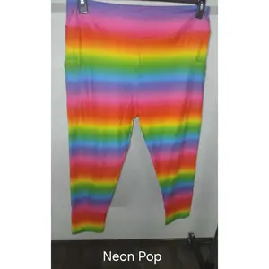 Women's Lady's Multicolor Neon Pop Striped Full-Length Bottom Leggings with Pockets