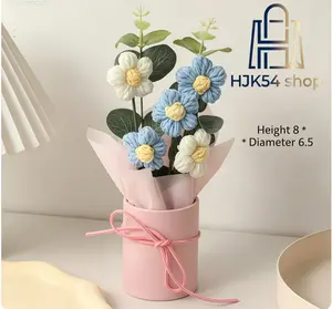 2-Pack Handmade Crochet Flower Bouquet with Vase - No-Fade Yarn Floral Decor, Mothers Day Gift, Knitted Forever Arrangement for Home Party (Perfect Present for Mom & Graduates)