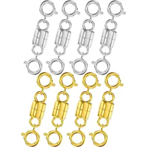 Clysoru Magnetic Necklace Clasps and Closures 14k Gold and Silver Two Spring Clasps Beads Chain Extender Necklaces Bracelet Safety Magnetic Locking Jewelry Clasp Converter