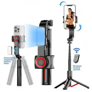 C09 Single Axis Gimbal Stabilizer, Selfie Stick, Foldable Wireless Tripod, Bluetooth-compatible Shutter, Rotatable, Magnetic Light, Vlog, Live Stream, Video Recording