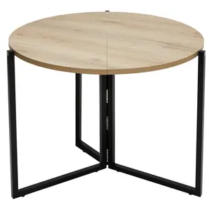 43-Inch Round Trifold Folding Table – Natural Wood Finish, Space-Saving Design with Iron Base