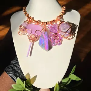 Purple Dreams • Healing Crystal Necklace • Amethyst Pink Labradorite • Charm Pendants • Copper Wire wrapped Jewelry Gift