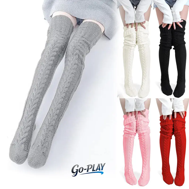 Women's Thigh High Woolen Socks Warm Fluffy High Stockings Boot Extra Long Winter Stockings Footed Socks Leg Warmers